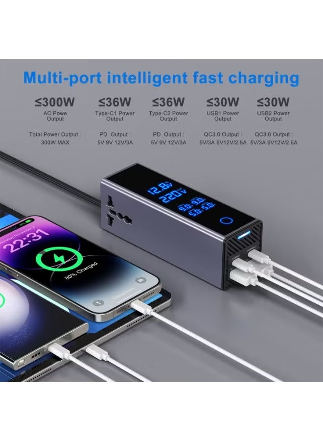 ELTRAZONE Multifunctional 150W Car Power Inverter – LED Display, 220V AC Outlet, Dual PD 30W USB-C & Dual QC 3.0 Fast Charging Ports for Vehicles, Travel, and Outdoor Use - Image 2